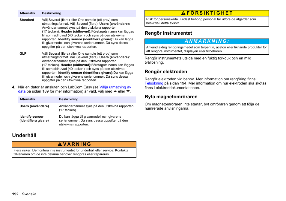 Underhåll, Rengör instrumentet, Rengör elektroden | Byta magnetomröraren | Hach-Lange SENSION+ MM340 User Manual | Page 192 / 418