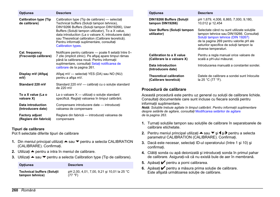 Tipuri de calibrare, Procedură de calibrare | Hach-Lange SENSION+ MM340 User Manual | Page 260 / 418