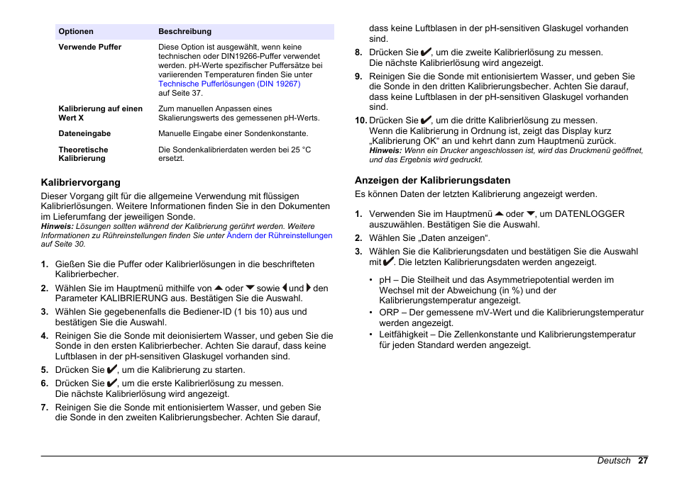 Kalibriervorgang, Anzeigen der kalibrierungsdaten | Hach-Lange SENSION+ MM340 User Manual | Page 27 / 418