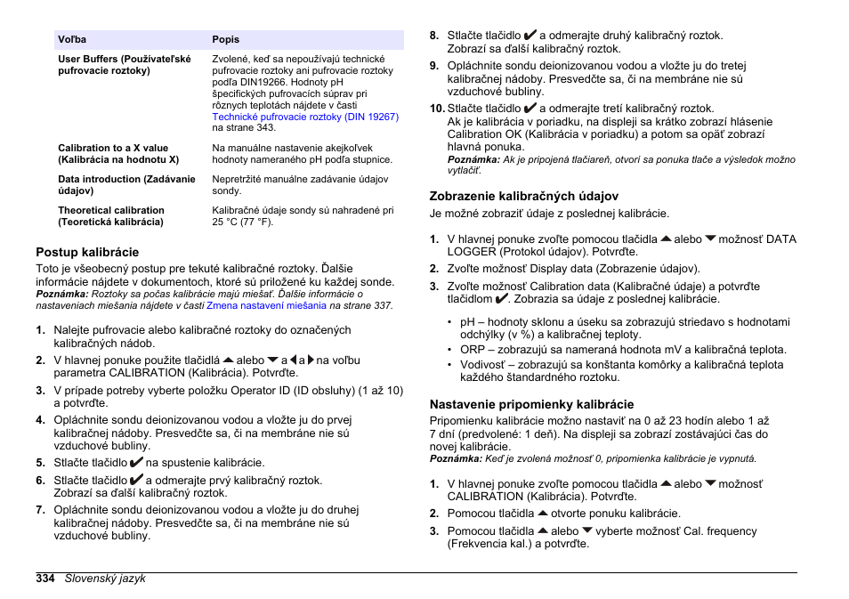 Postup kalibrácie, Zobrazenie kalibračných údajov, Nastavenie pripomienky kalibrácie | Nájdete v časti | Hach-Lange SENSION+ MM340 User Manual | Page 334 / 418