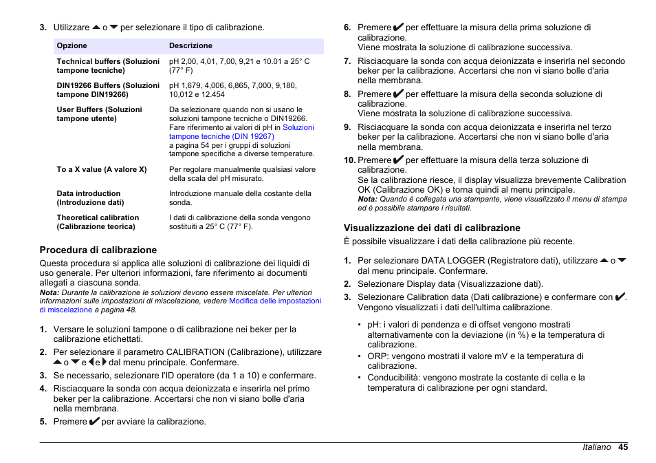 Procedura di calibrazione, Visualizzazione dei dati di calibrazione | Hach-Lange SENSION+ MM340 User Manual | Page 45 / 418