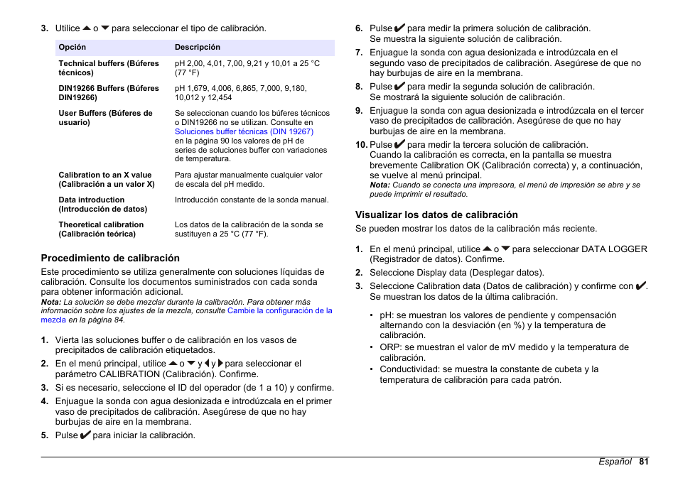 Procedimiento de calibración, Visualizar los datos de calibración | Hach-Lange SENSION+ MM340 User Manual | Page 81 / 418