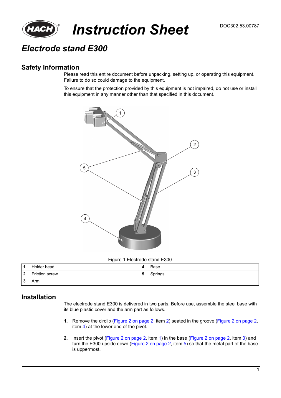 Hach-Lange E300 Electrode stand User Manual | 2 pages