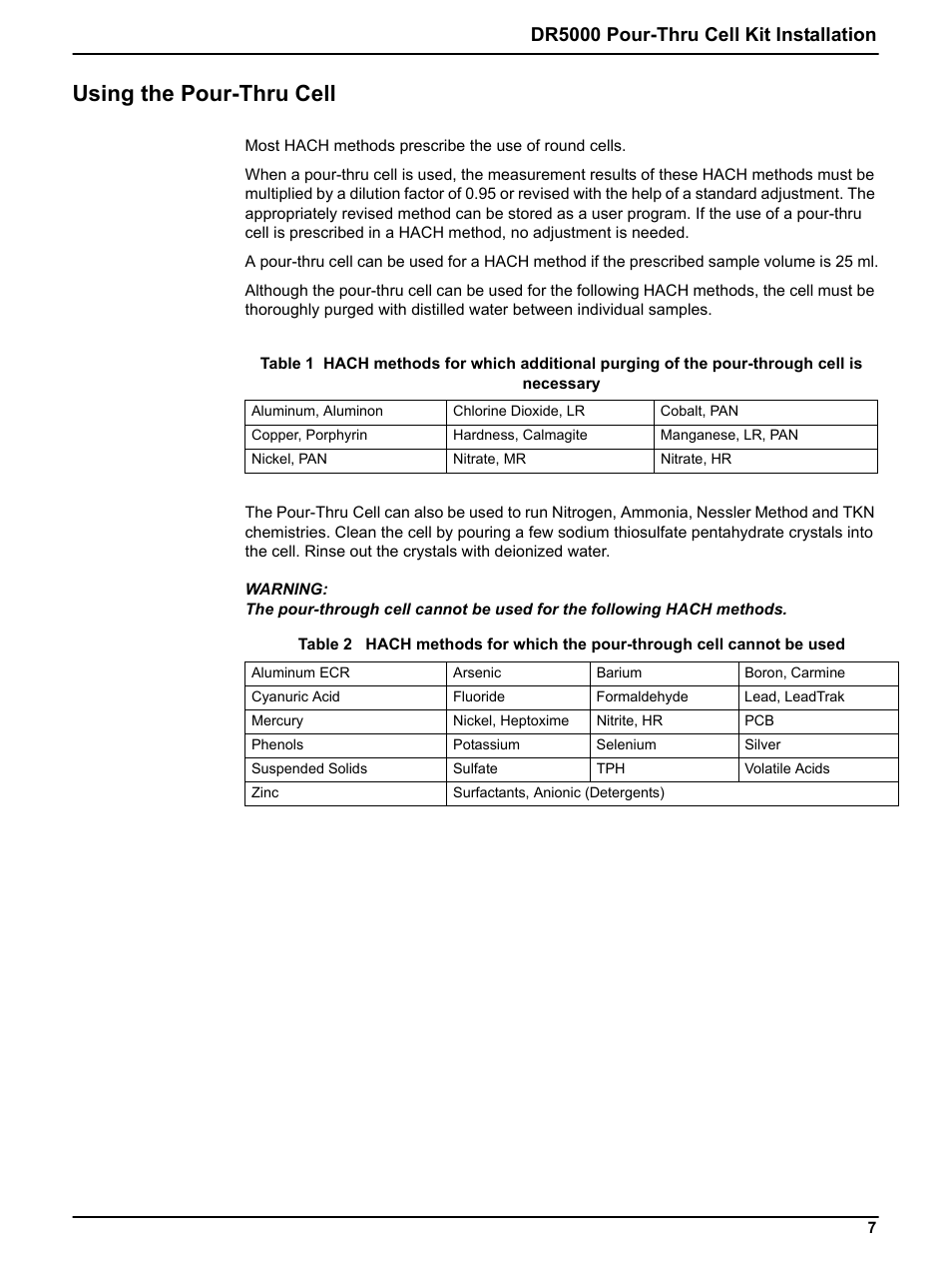 Using the pour-thru cell, Dr5000 pour-thru cell kit installation | Hach-Lange DR 5000 Pour-Thru Cell Kit Installation User Manual | Page 7 / 9