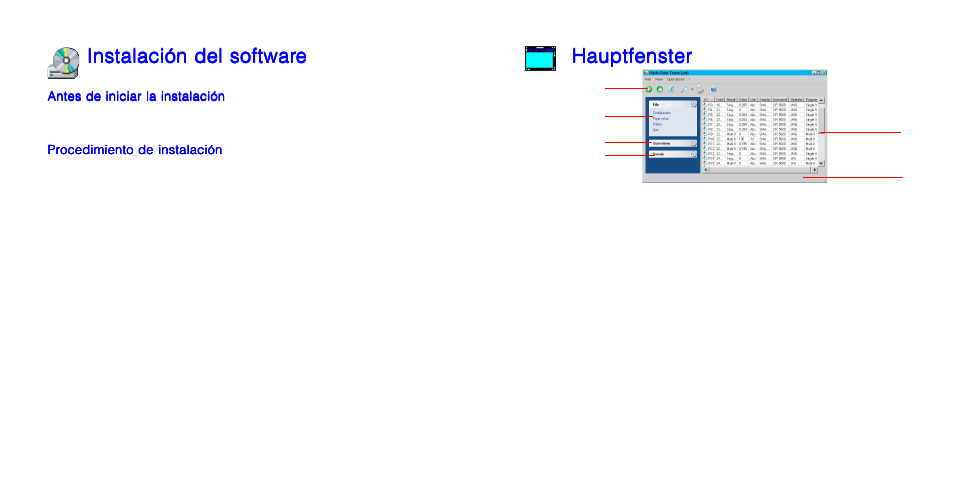 Hauptfenster, Instalación del softwar | Hach-Lange HACH DATA TRANS Data collection software for spectrophotometers User Manual | Page 14 / 19