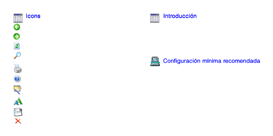 Icons, Intr, Configuración mínima r | Hach-Lange HACH DATA TRANS Data collection software for spectrophotometers User Manual | Page 15 / 19