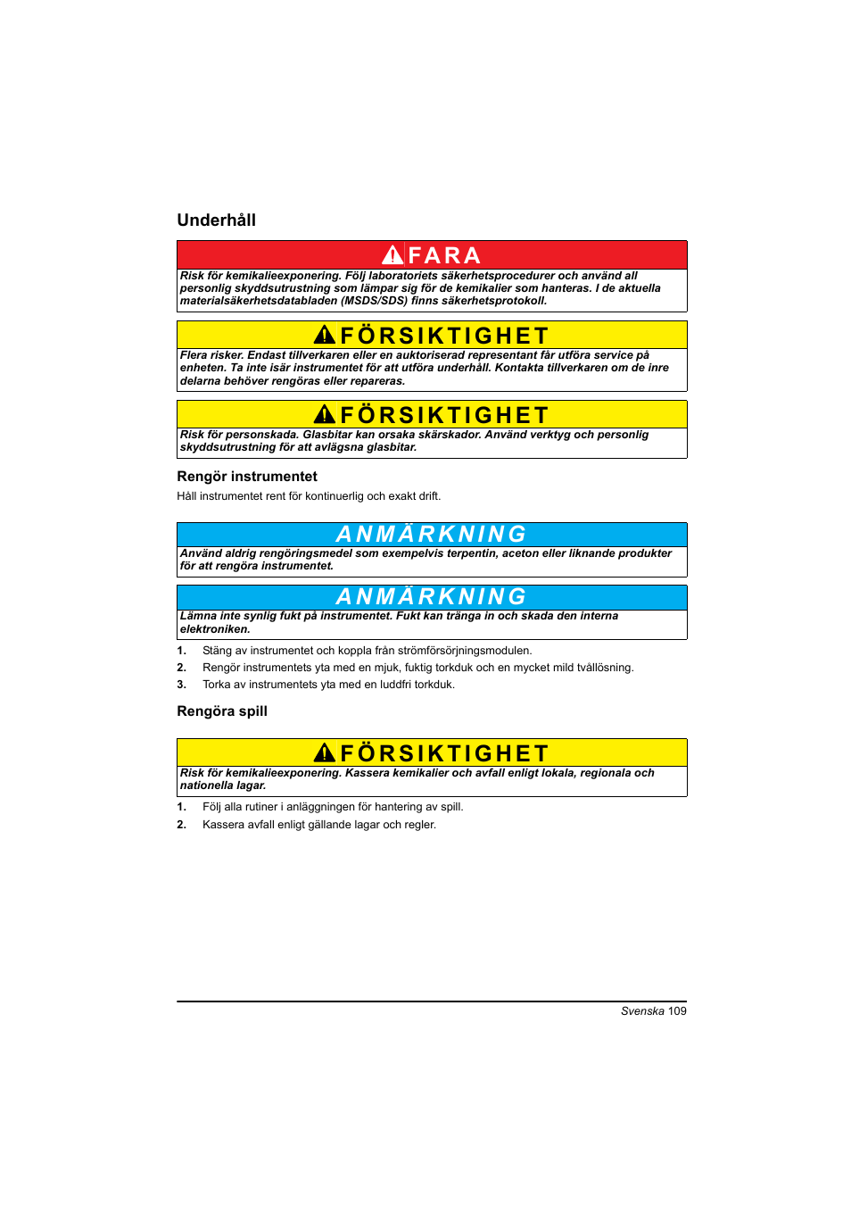 Underhåll, Fa r a | Hach-Lange TOC-X5 shaker User Manual | Page 109 / 117