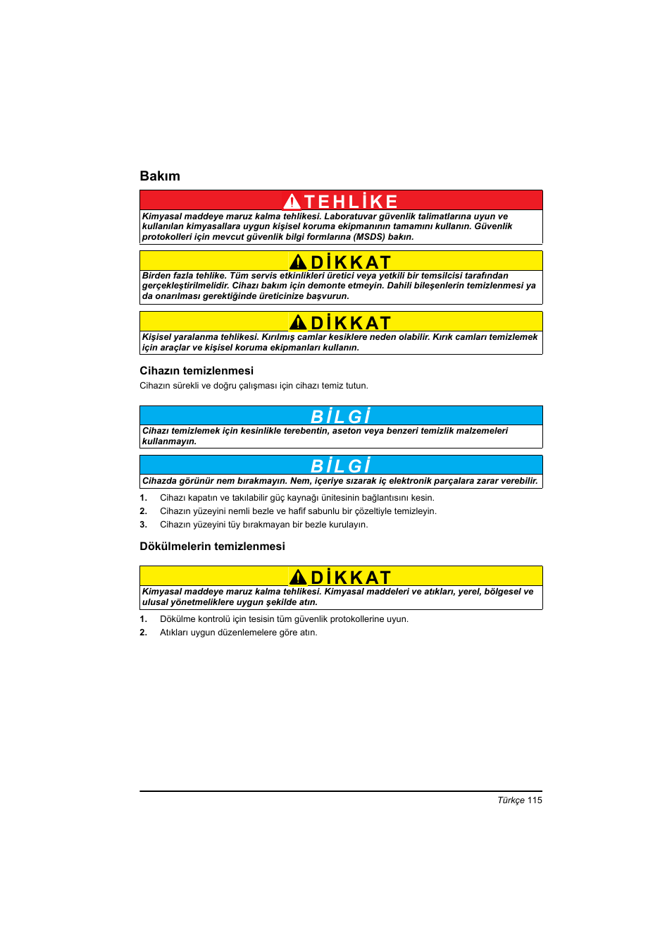 Bakım | Hach-Lange TOC-X5 shaker User Manual | Page 115 / 117