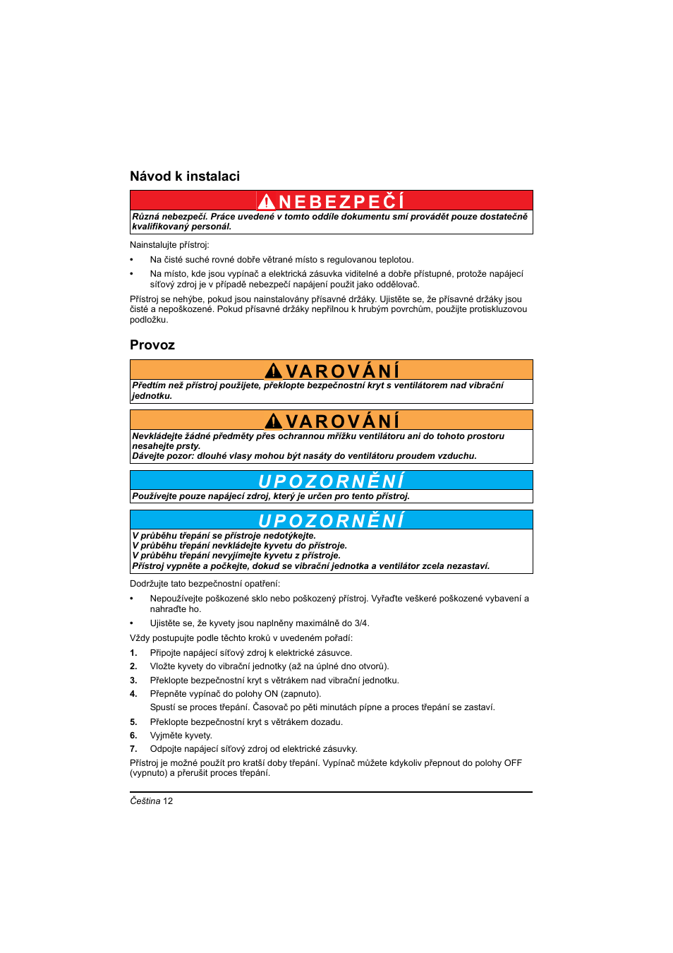 Návod k instalaci, Provoz | Hach-Lange TOC-X5 shaker User Manual | Page 12 / 117