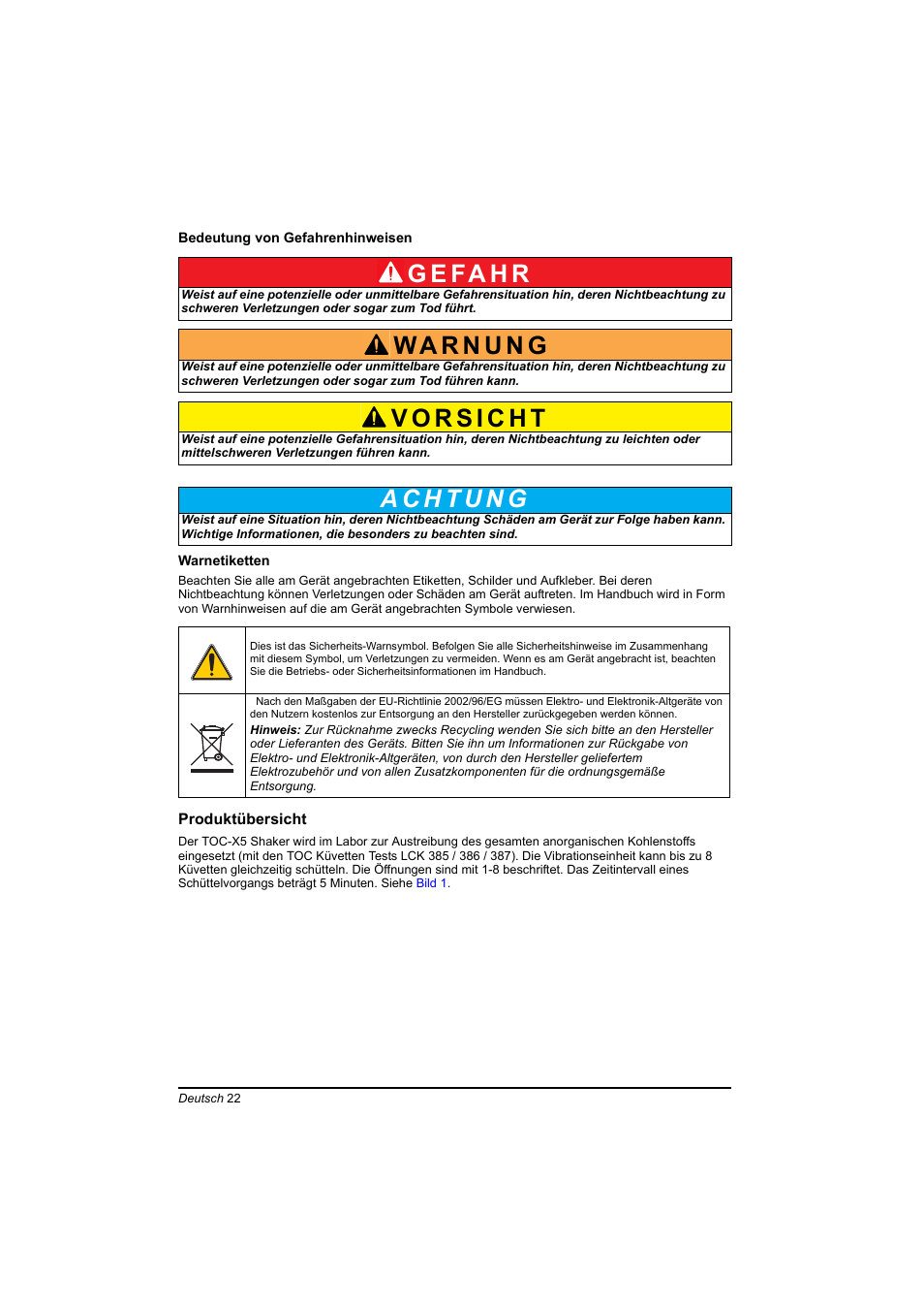 G e fa h r | Hach-Lange TOC-X5 shaker User Manual | Page 22 / 117