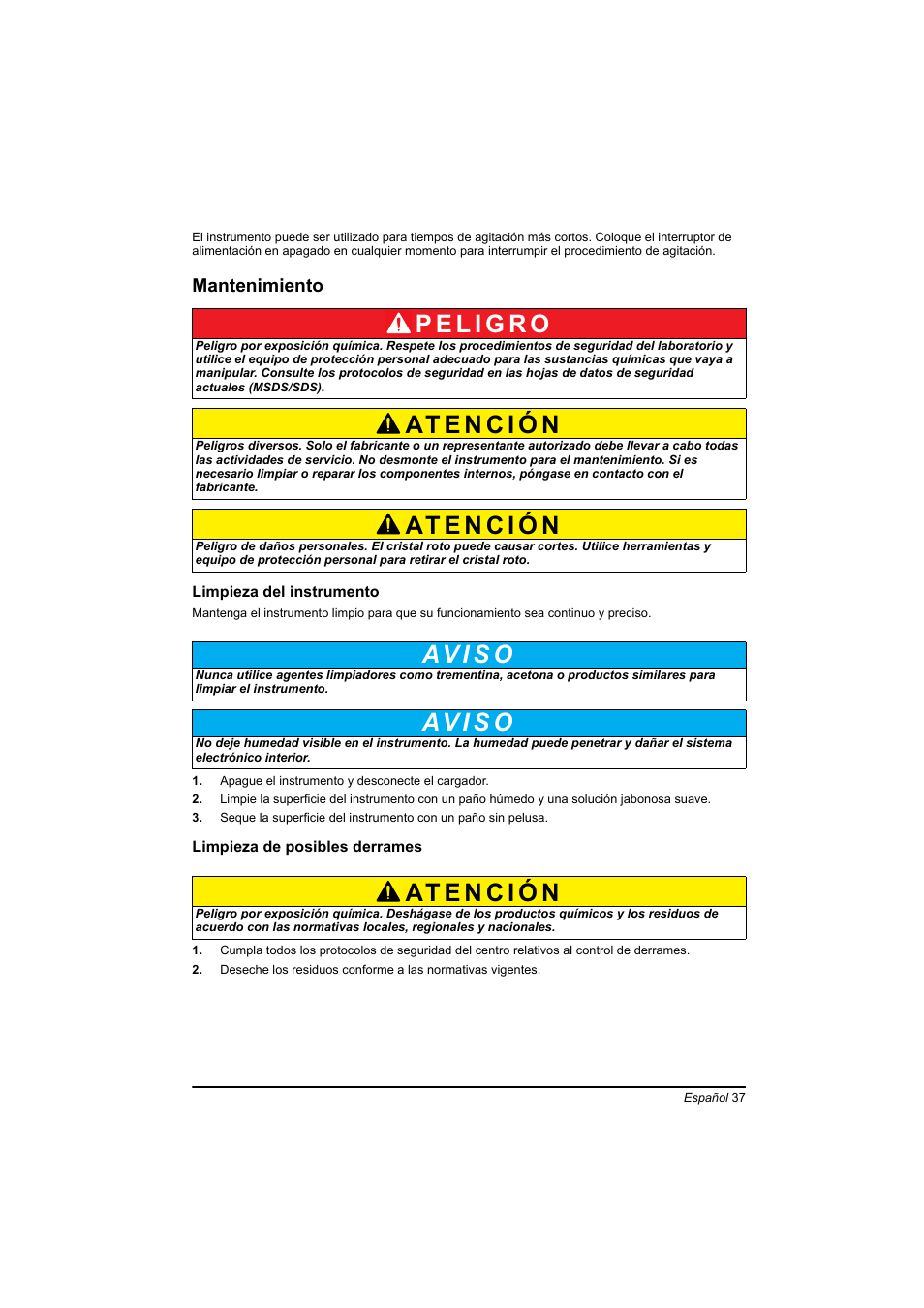 Mantenimiento, Av i s o | Hach-Lange TOC-X5 shaker User Manual | Page 37 / 117