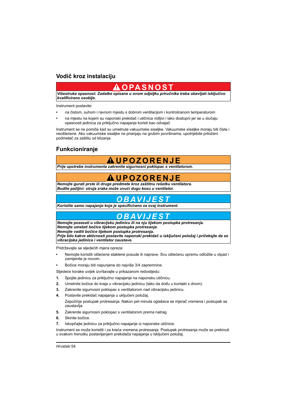 Vodič kroz instalaciju, Funkcioniranje | Hach-Lange TOC-X5 shaker User Manual | Page 54 / 117