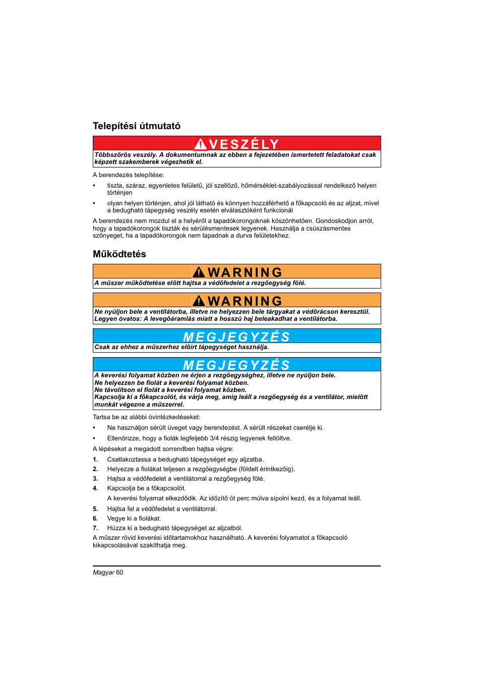 Telepítési útmutató, Működtetés | Hach-Lange TOC-X5 shaker User Manual | Page 60 / 117