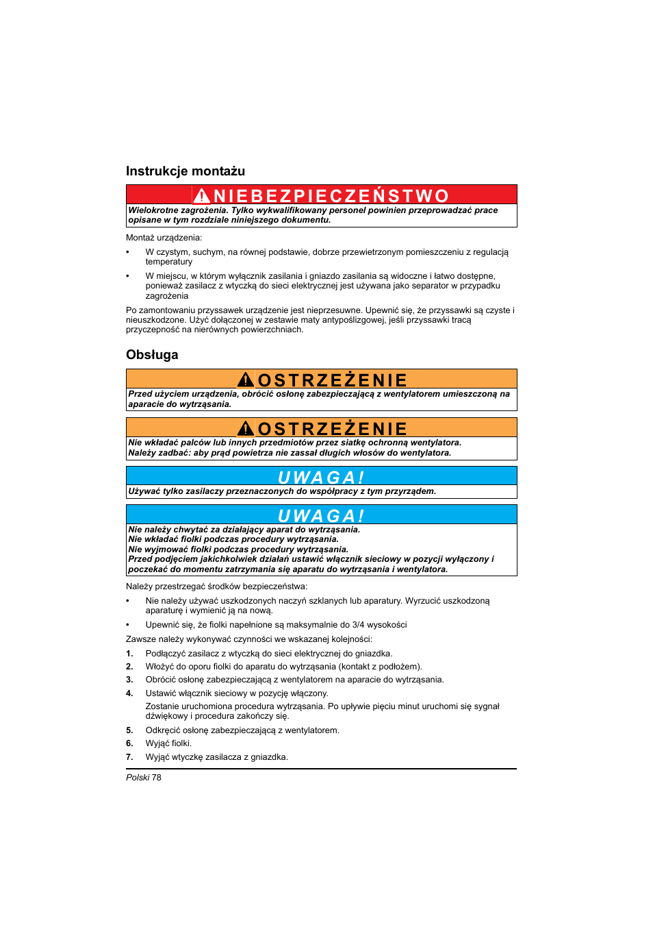 Instrukcje montażu, Obsługa, U wa g a | Hach-Lange TOC-X5 shaker User Manual | Page 78 / 117