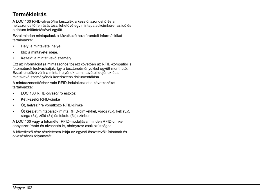 Termékleírás | Hach-Lange LOC 100 User Manual | Page 102 / 231