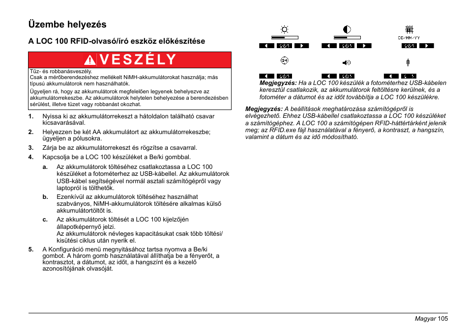Üzembe helyezés | Hach-Lange LOC 100 User Manual | Page 105 / 231