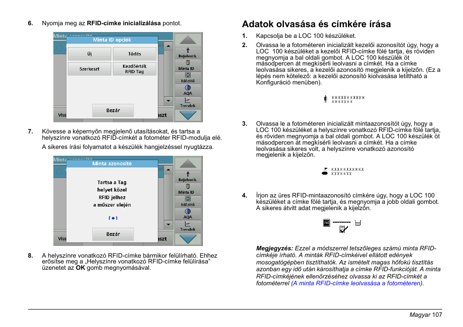 Adatok olvasása és címkére írása | Hach-Lange LOC 100 User Manual | Page 107 / 231