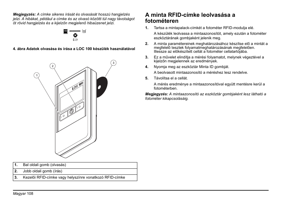 A minta rfid-címke leolvasása a fotométeren | Hach-Lange LOC 100 User Manual | Page 108 / 231