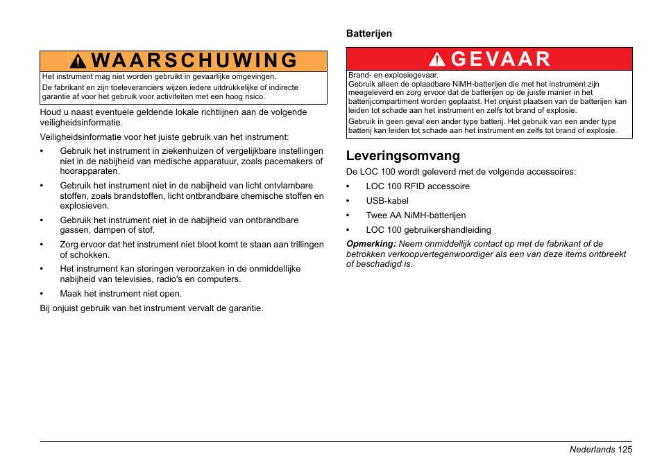 Leveringsomvang, G e va a r | Hach-Lange LOC 100 User Manual | Page 125 / 231