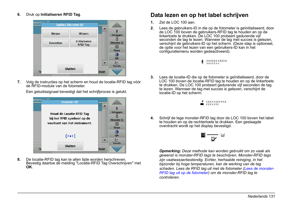 Data lezen en op het label schrijven | Hach-Lange LOC 100 User Manual | Page 131 / 231