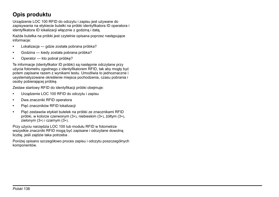 Opis produktu | Hach-Lange LOC 100 User Manual | Page 138 / 231