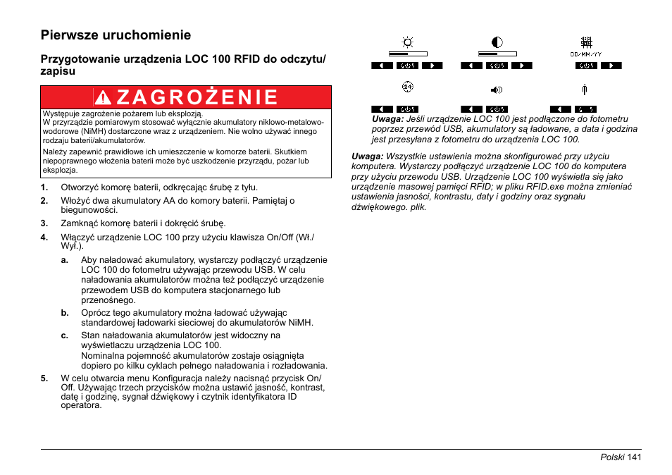 Pierwsze uruchomienie | Hach-Lange LOC 100 User Manual | Page 141 / 231