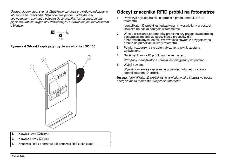Odczyt znacznika rfid próbki na fotometrze | Hach-Lange LOC 100 User Manual | Page 144 / 231