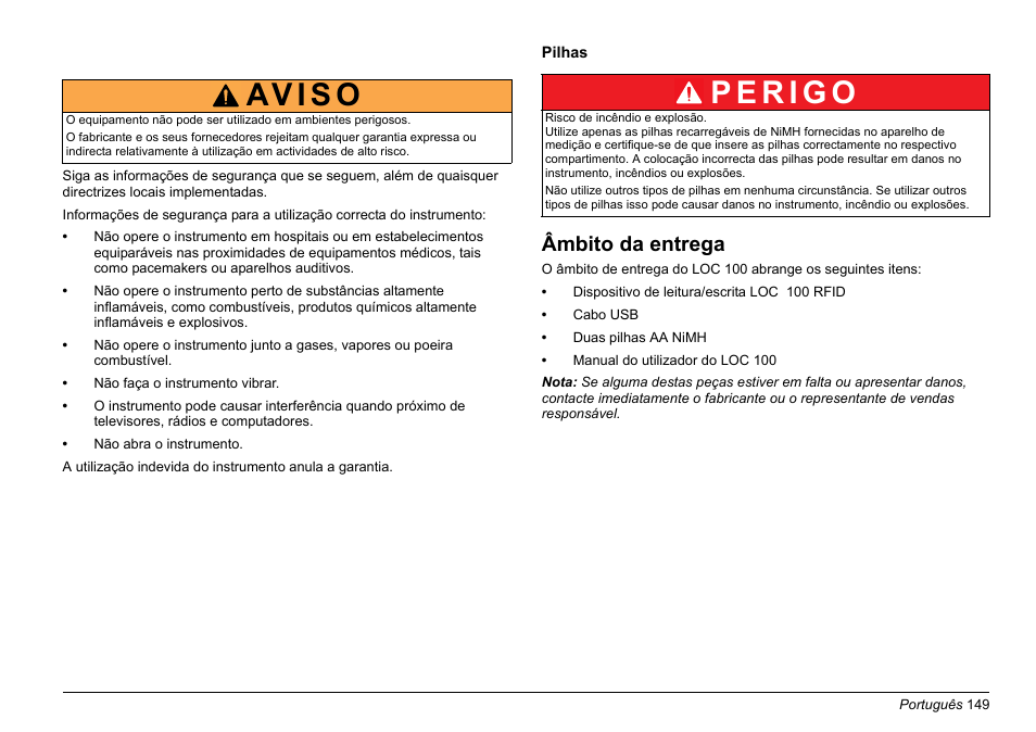 Âmbito da entrega, Av i s o | Hach-Lange LOC 100 User Manual | Page 149 / 231