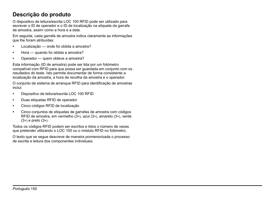 Descrição do produto | Hach-Lange LOC 100 User Manual | Page 150 / 231