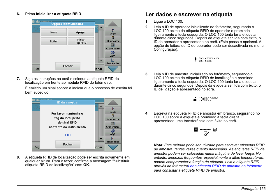 Ler dados e escrever na etiqueta | Hach-Lange LOC 100 User Manual | Page 155 / 231