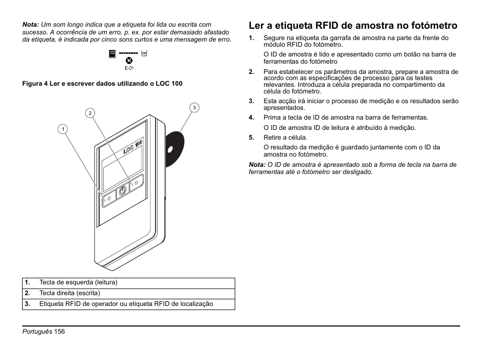 Ler a etiqueta rfid de amostra no fotómetro | Hach-Lange LOC 100 User Manual | Page 156 / 231