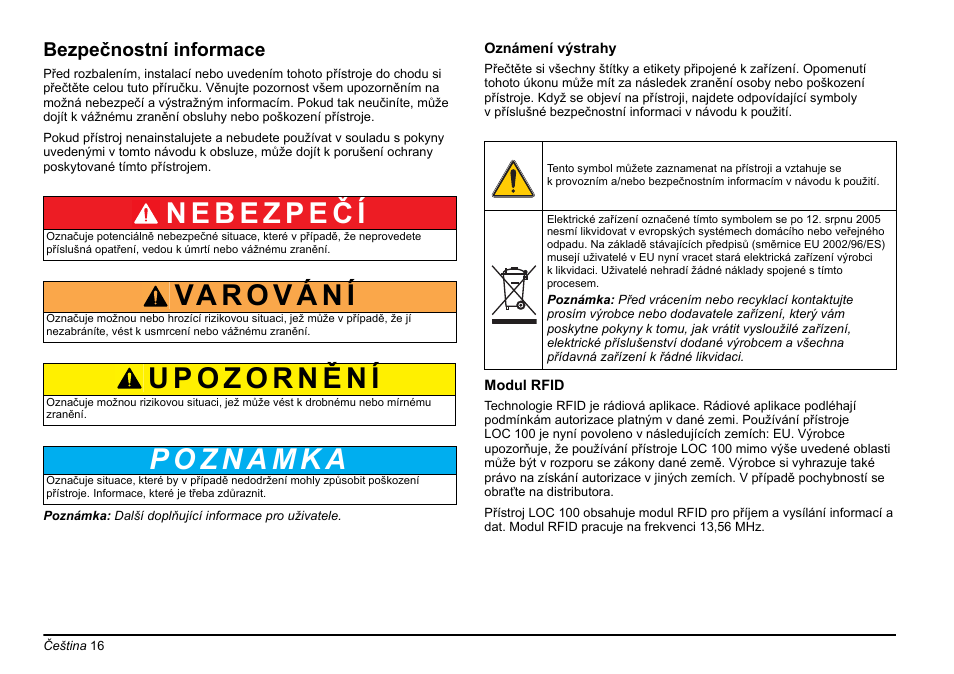 Bezpečnostní informace | Hach-Lange LOC 100 User Manual | Page 16 / 231