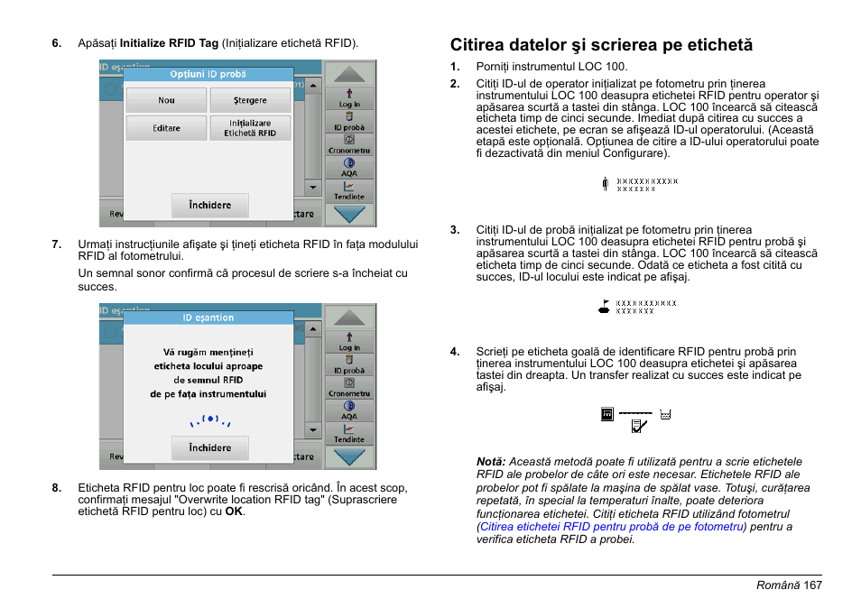 Citirea datelor şi scrierea pe etichetă | Hach-Lange LOC 100 User Manual | Page 167 / 231