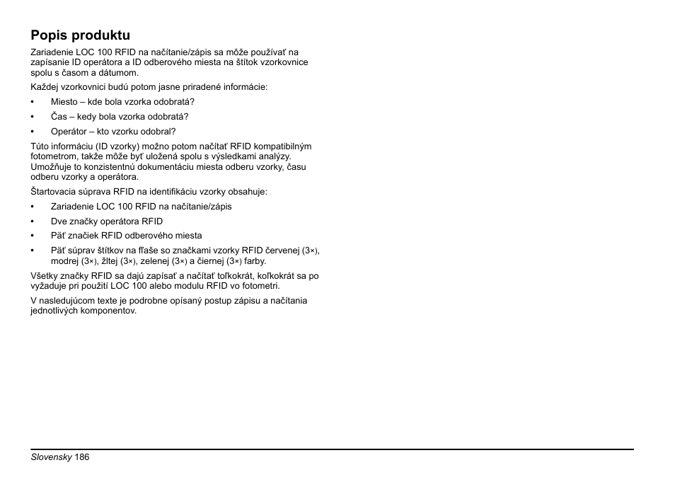 Popis produktu | Hach-Lange LOC 100 User Manual | Page 186 / 231