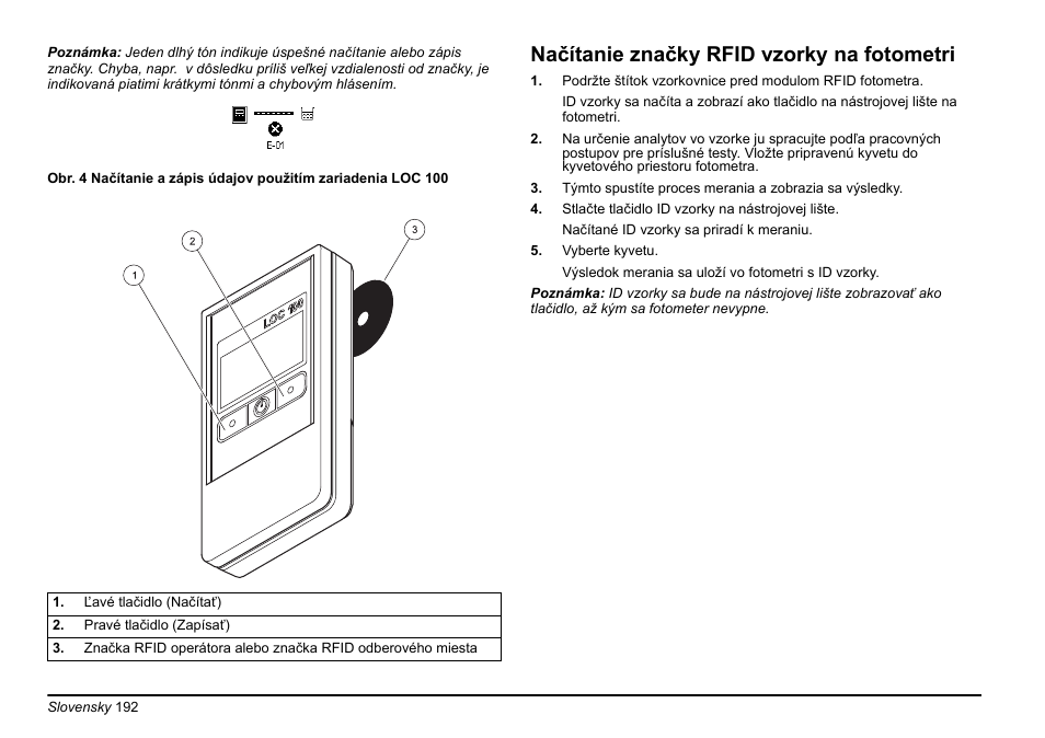 Načítanie značky rfid vzorky na fotometri | Hach-Lange LOC 100 User Manual | Page 192 / 231