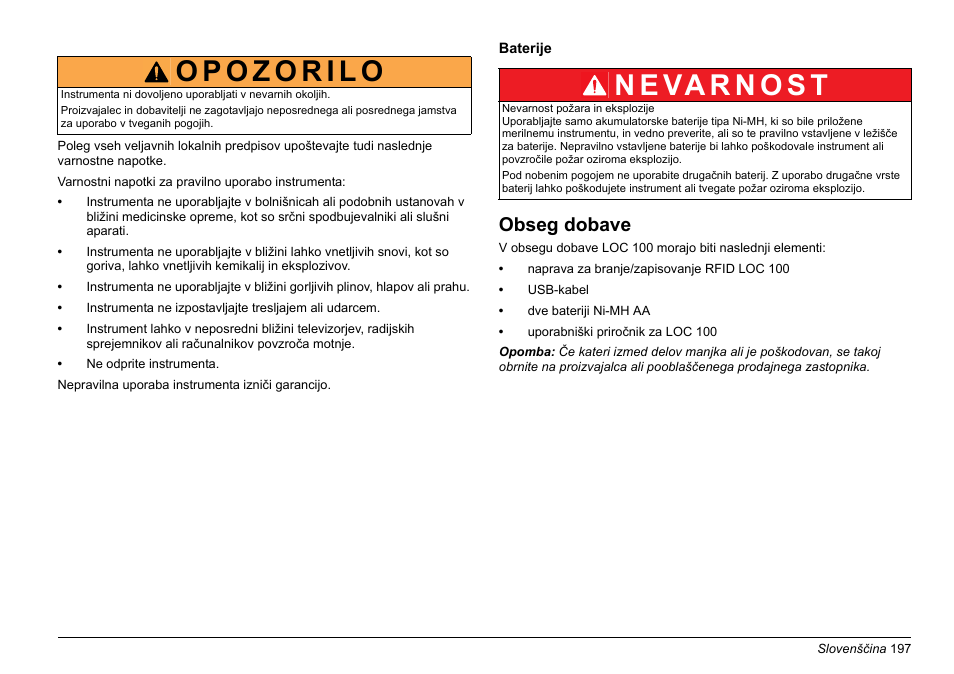 Obseg dobave | Hach-Lange LOC 100 User Manual | Page 197 / 231