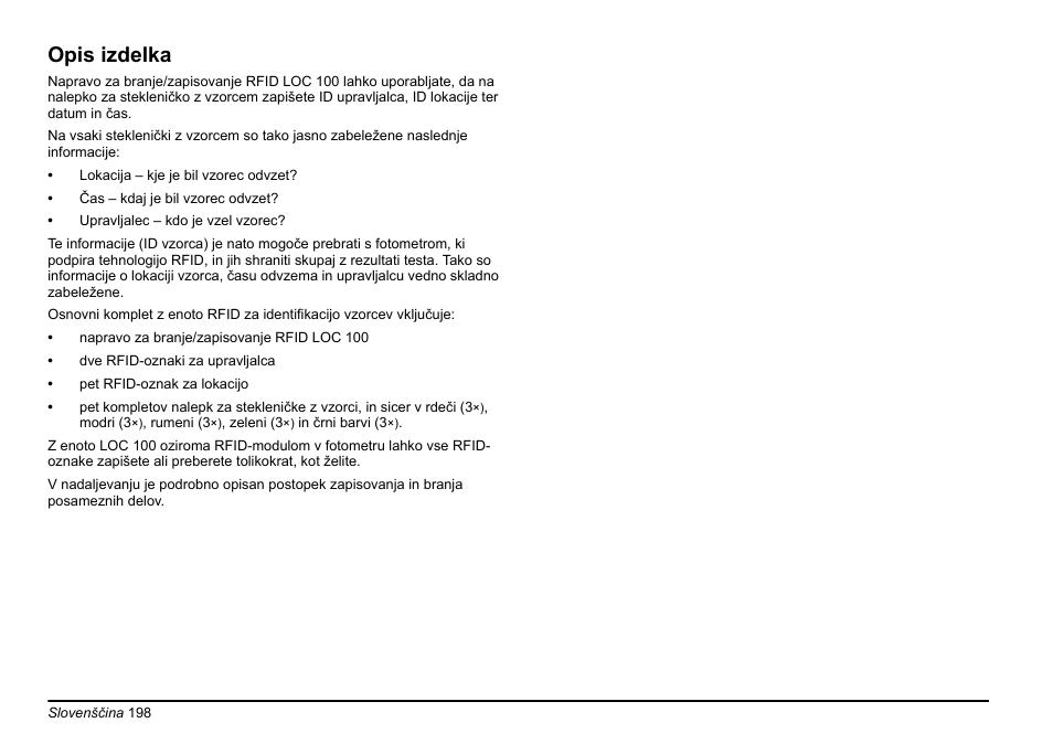 Opis izdelka | Hach-Lange LOC 100 User Manual | Page 198 / 231