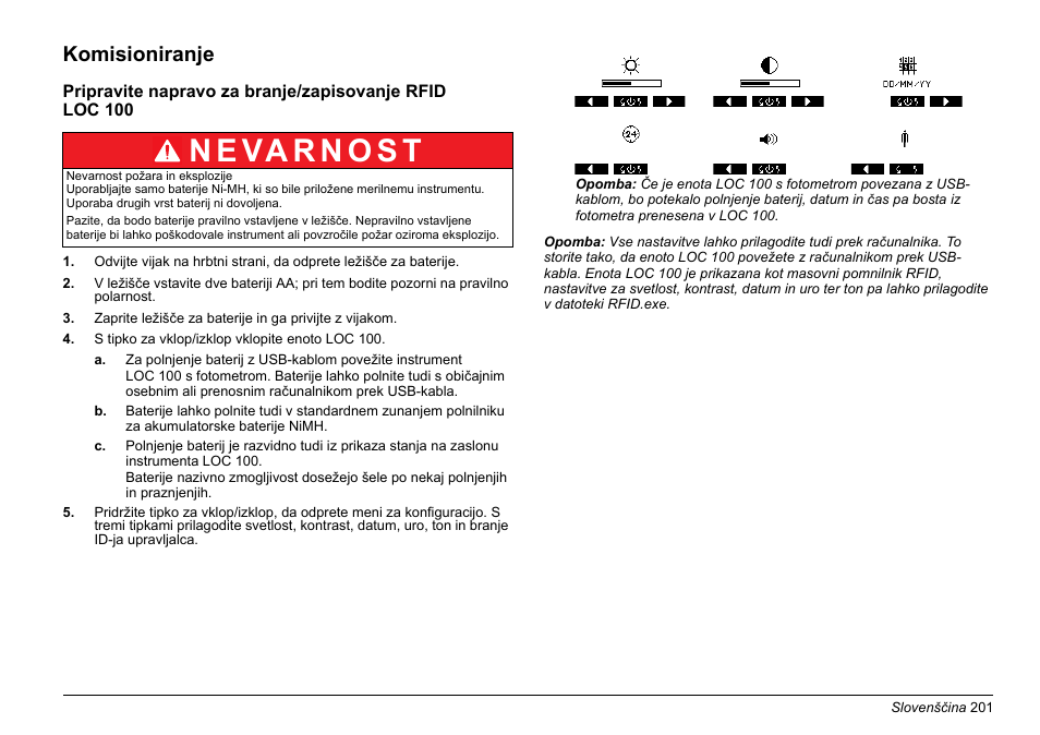Komisioniranje | Hach-Lange LOC 100 User Manual | Page 201 / 231