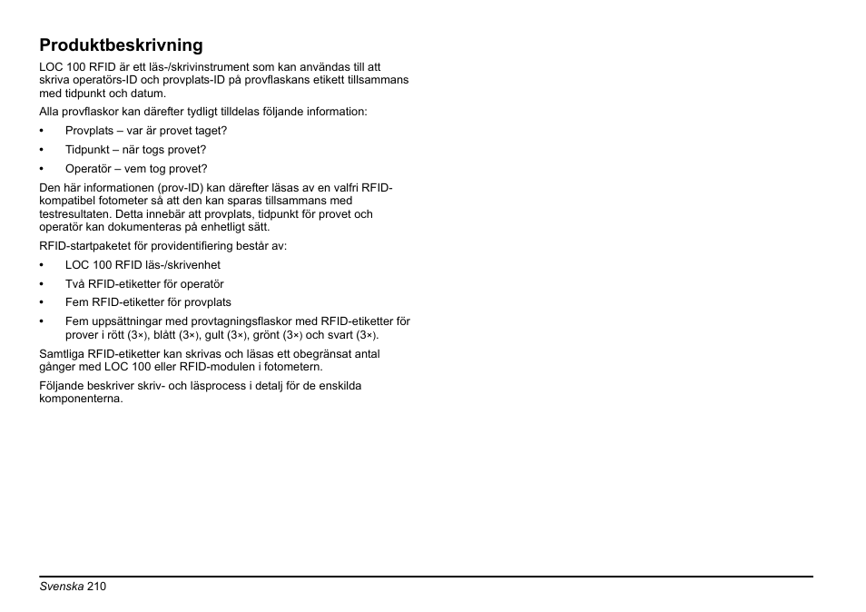 Produktbeskrivning | Hach-Lange LOC 100 User Manual | Page 210 / 231