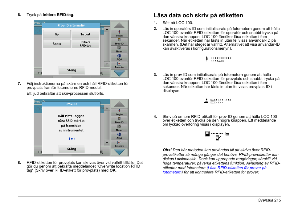 Läsa data och skriv på etiketten | Hach-Lange LOC 100 User Manual | Page 215 / 231