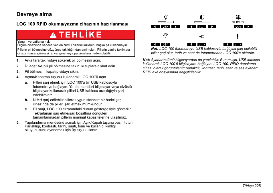 Devreye alma | Hach-Lange LOC 100 User Manual | Page 225 / 231