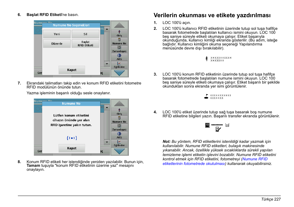 Verilerin okunması ve etikete yazdırılması | Hach-Lange LOC 100 User Manual | Page 227 / 231