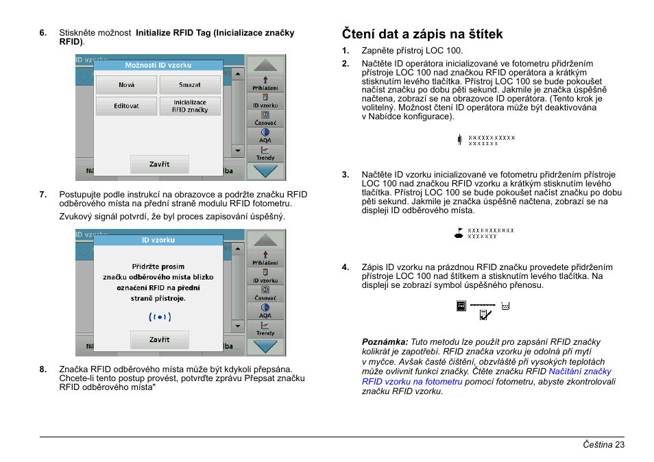 Čtení dat a zápis na štítek | Hach-Lange LOC 100 User Manual | Page 23 / 231