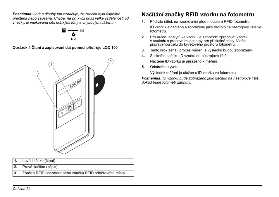 Načítání značky rfid vzorku na fotometru | Hach-Lange LOC 100 User Manual | Page 24 / 231