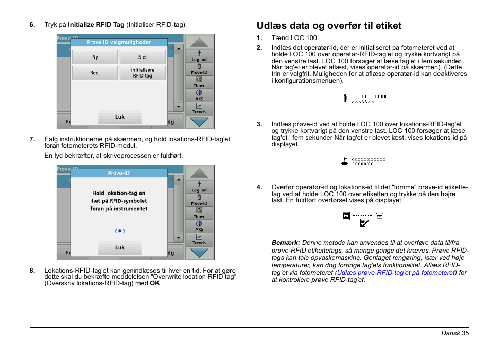 Udlæs data og overfør til etiket | Hach-Lange LOC 100 User Manual | Page 35 / 231