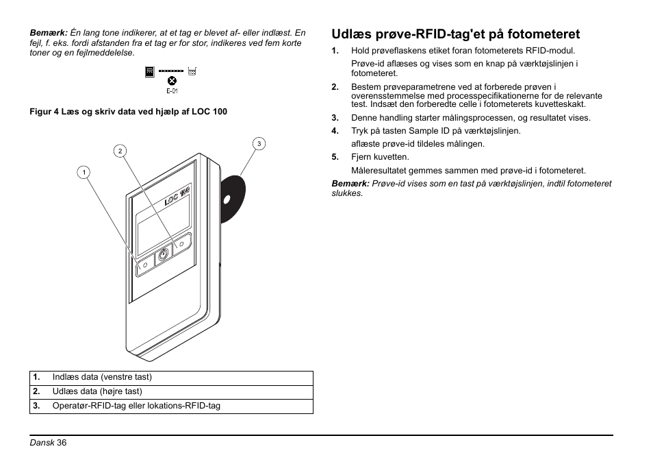 Udlæs prøve-rfid-tag'et på fotometeret | Hach-Lange LOC 100 User Manual | Page 36 / 231