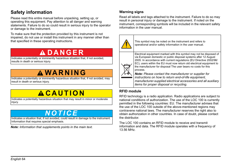 Safety information | Hach-Lange LOC 100 User Manual | Page 64 / 231