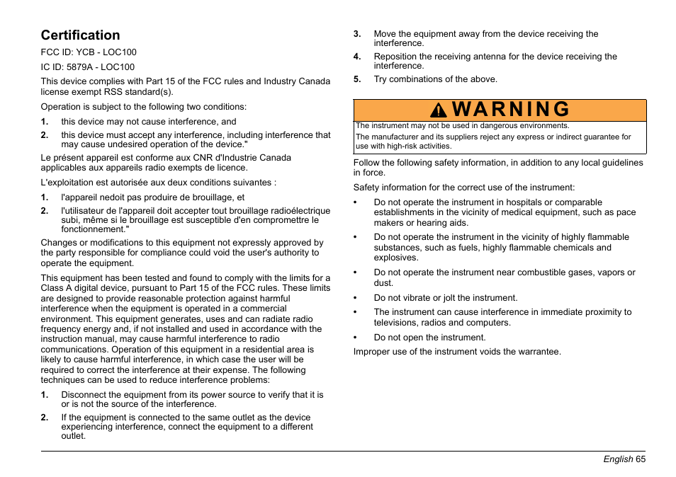 Certification | Hach-Lange LOC 100 User Manual | Page 65 / 231