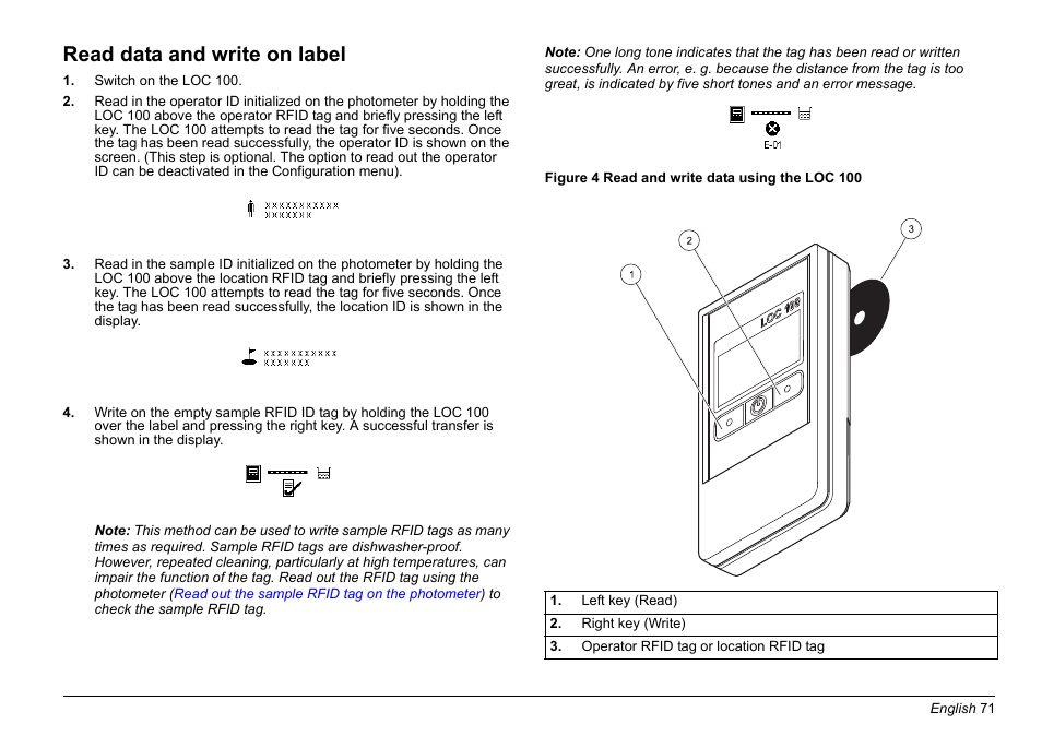 Read data and write on label | Hach-Lange LOC 100 User Manual | Page 71 / 231