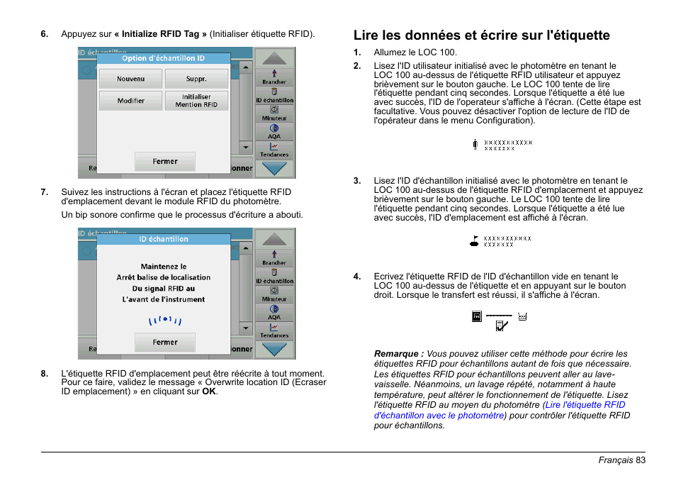 Lire les données et écrire sur l'étiquette | Hach-Lange LOC 100 User Manual | Page 83 / 231